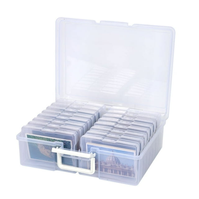 DEBGFS Photos Organizer 4" x 6" Photo Storage Box with Handle - 16 Inner Photo Cases Photo Box Storage Picture Organizers