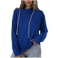 thumbnail image 1 of Womens Tops Solid Color V Neck Loose Drawstring Hooded Sweat Casual Trendy Soft Plus Size Breathable Going Out Shirts (XX-Large, Blue), 1 of 7