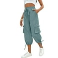 thumbnail image 3 of Tianiyouqing Womens Cargo Capri Pants with 4 Pockets Elastic Waist Drawstring High Waisted Twill Cropped Trousers Adjustable Quick Dry Wide Leg Fall Parachute Pants Blue M, 3 of 9