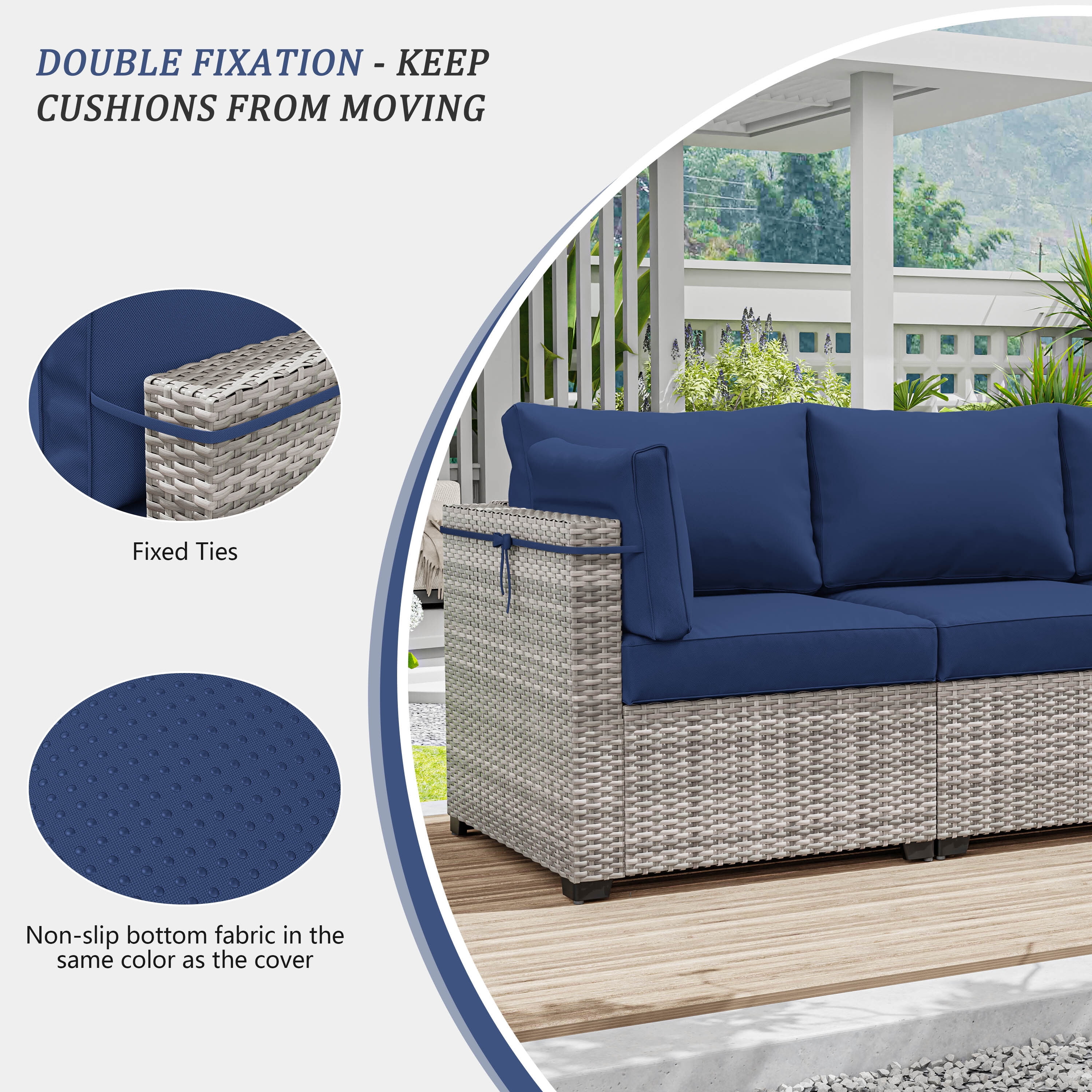 Pakunoda 8Pcs Cushion Covers for Outdoor Furniture, Waterproof Patio Cushion Covers Replacement Slipcovers with Zipper, Washable Reusable Outdoor Cushion Covers Blue, Covers Only