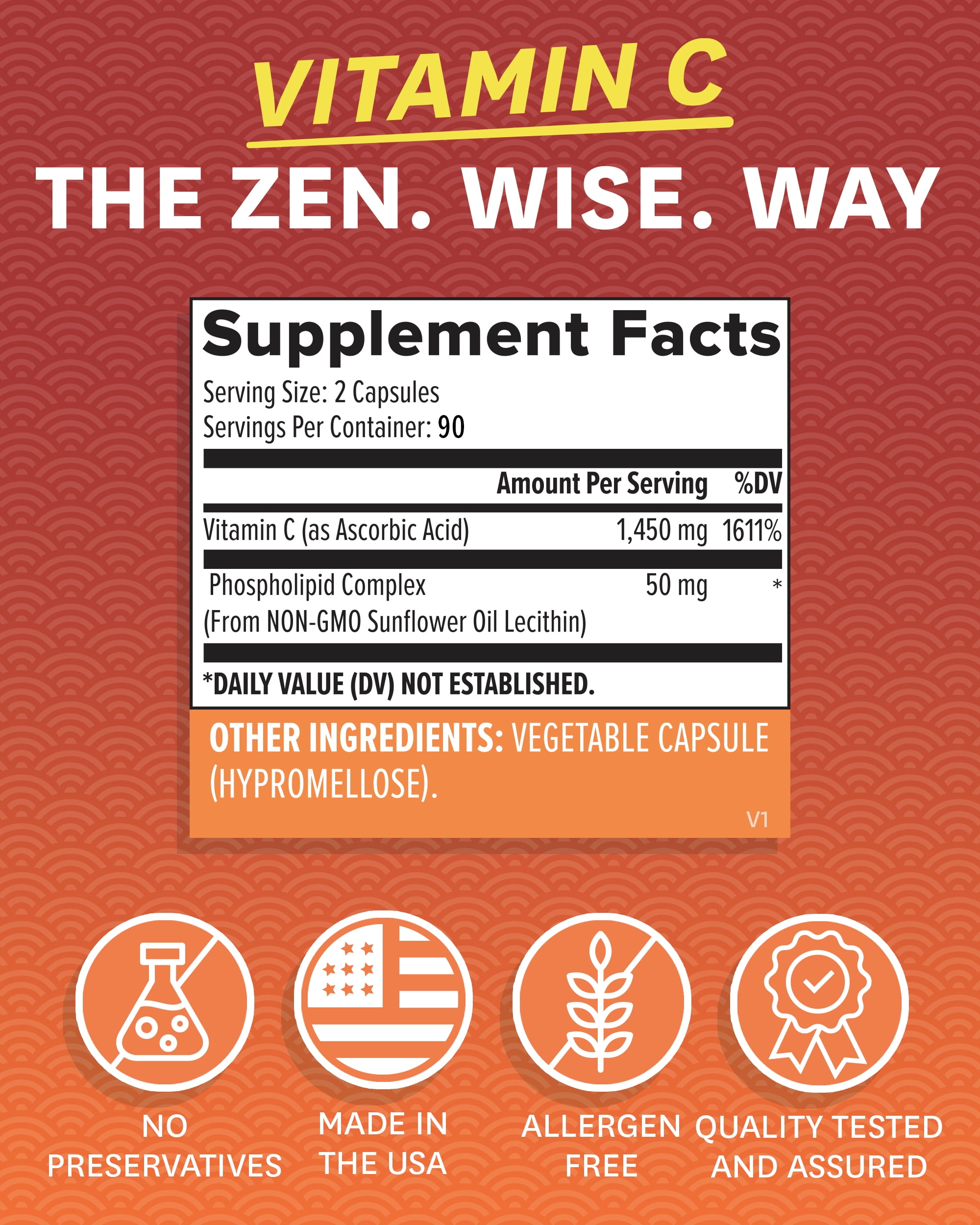 Zenwise Health Vitamin C Liposomal Ascorbic Acid - 1500 mg of Organic Highly Bio Available Vitamin C for Immune Health, Natural Energy Boost, and Skin Care Support - 3 Month Supply - 180 Capsules