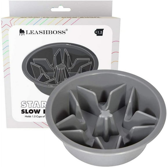 Leashboss | Slow Feed Dog Bowl for Raised Pet Feeders | Maze Food Bowl Compatible with Elevated Diners | Small to Medium Breeds | 1.5 Cup, 6-6.25 Inch Feeder Holes | Grey