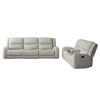 Gira 2pc Sofa and Loveseat Set, Manual Reclining, Solid Wood, Beige Fabric