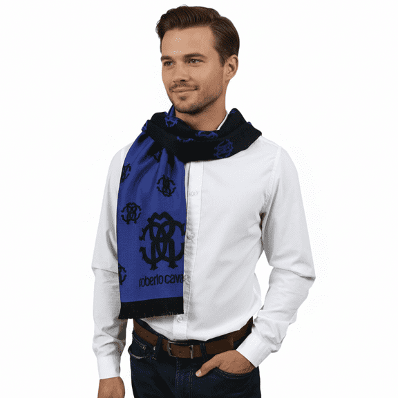 Roberto Cavalli ESZ051 03000 Purple Wool Blend Logo Mens Scarf for mens