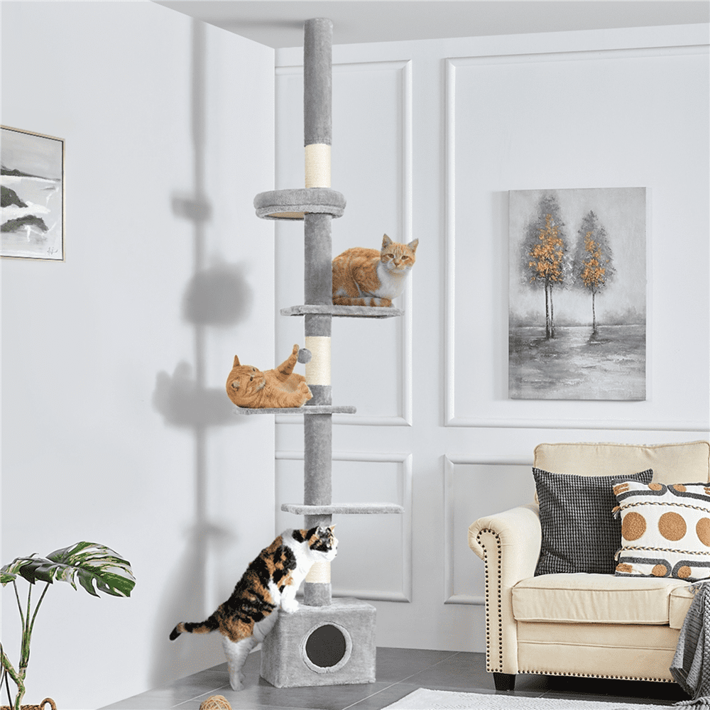 Alden Design Multilevel Floor To Ceiling Cat Tree with 4 Perches, Light Gray
