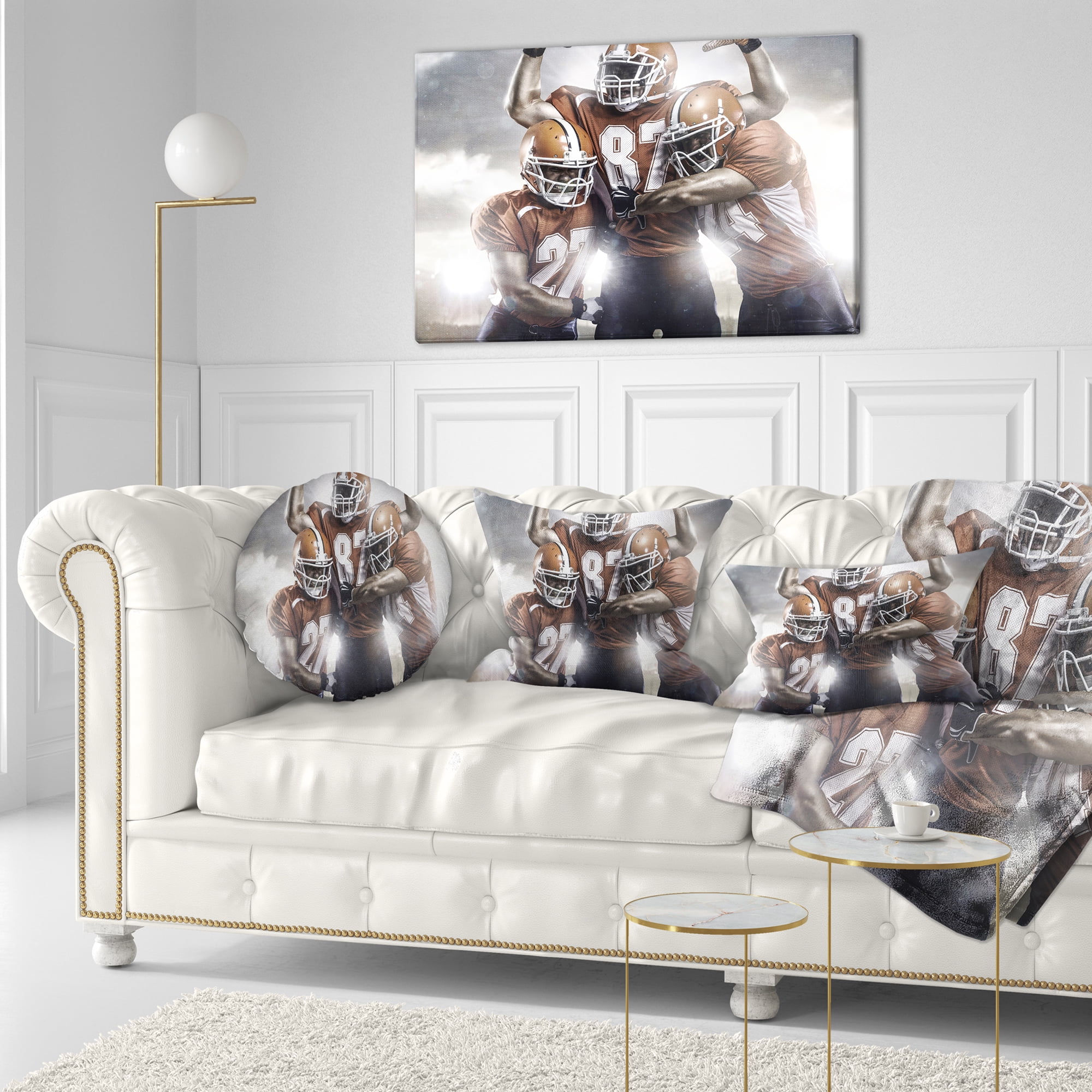 Designart American Footballer in Action - Sport Throw Pillow - 12x20