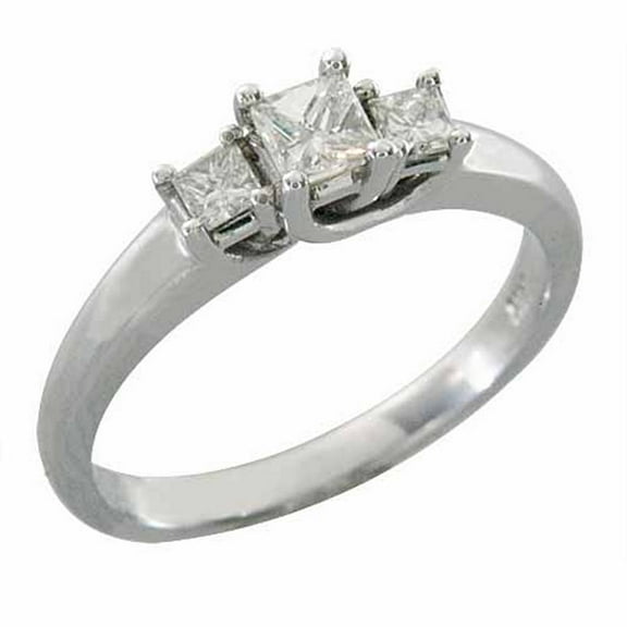 14k White Gold .50 Carats Princess Cut Past Present Future 3 Stone Diamond Ring