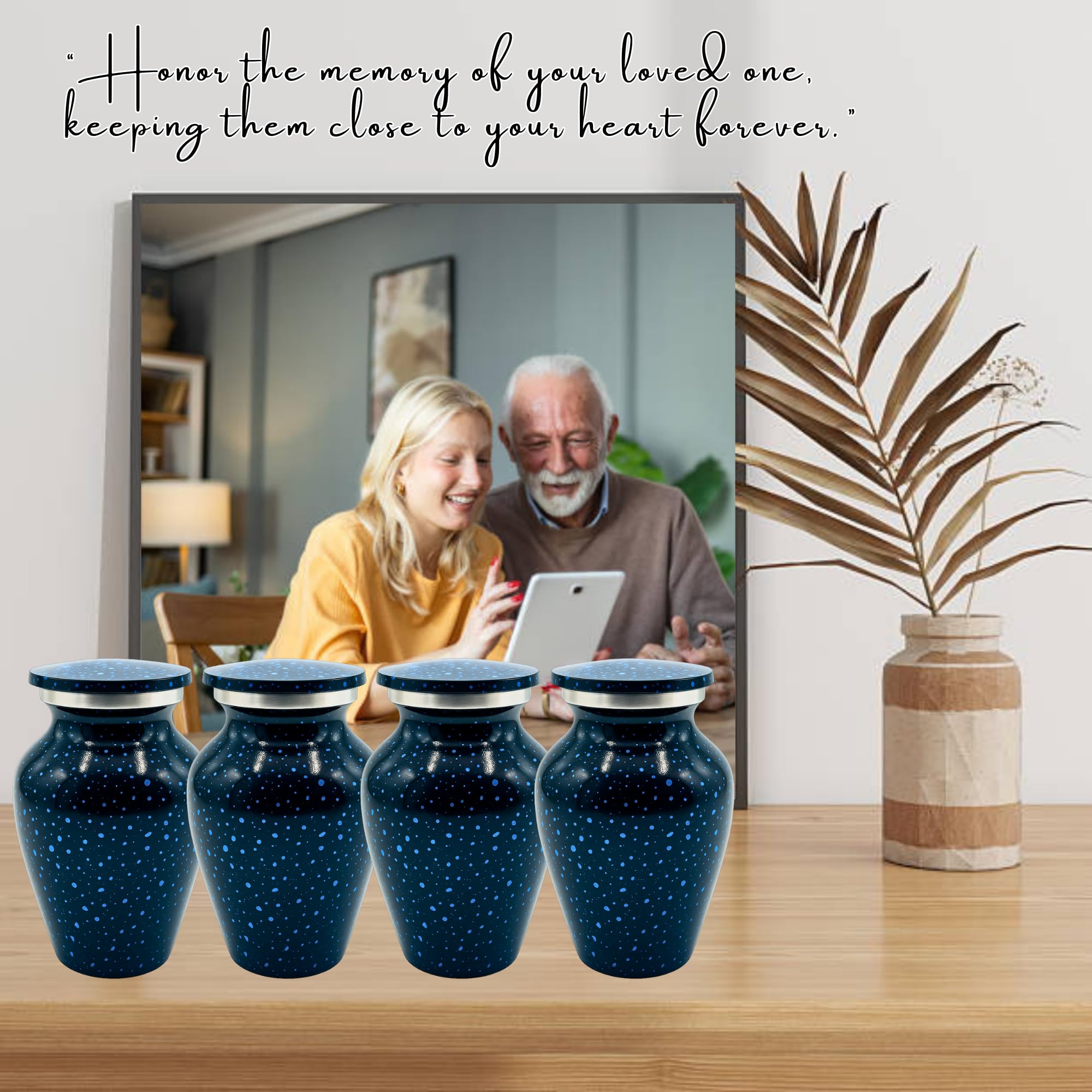 Nova Niche Urns Small Size Cremation Urn for Human Ashes, Mini Keepsake Set of 4 Black and Blue with Velvet Case