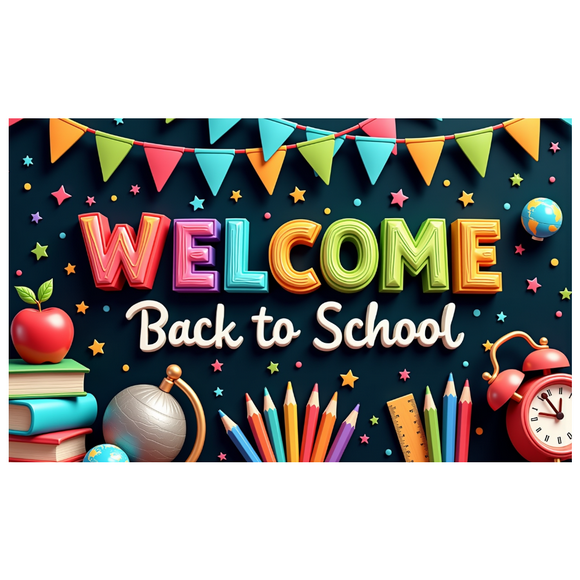 Bannière de Rentrée au Design Coloré Thème Éducatif Déco de Classe Panneau de Bienvenue pour Événement Scolaire Fête des Enseignants