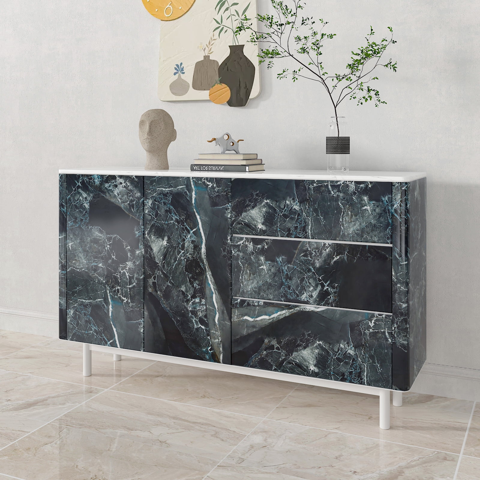 CHIHUT Marble Contact Paper for Countertops Waterproof Glossy Emerald Black Peel and Stick Wallpaper for Bathroom Self Adhesive Thick Roll for Kitchen Bedroom Cabinets Table Desk Cover 12"x100"