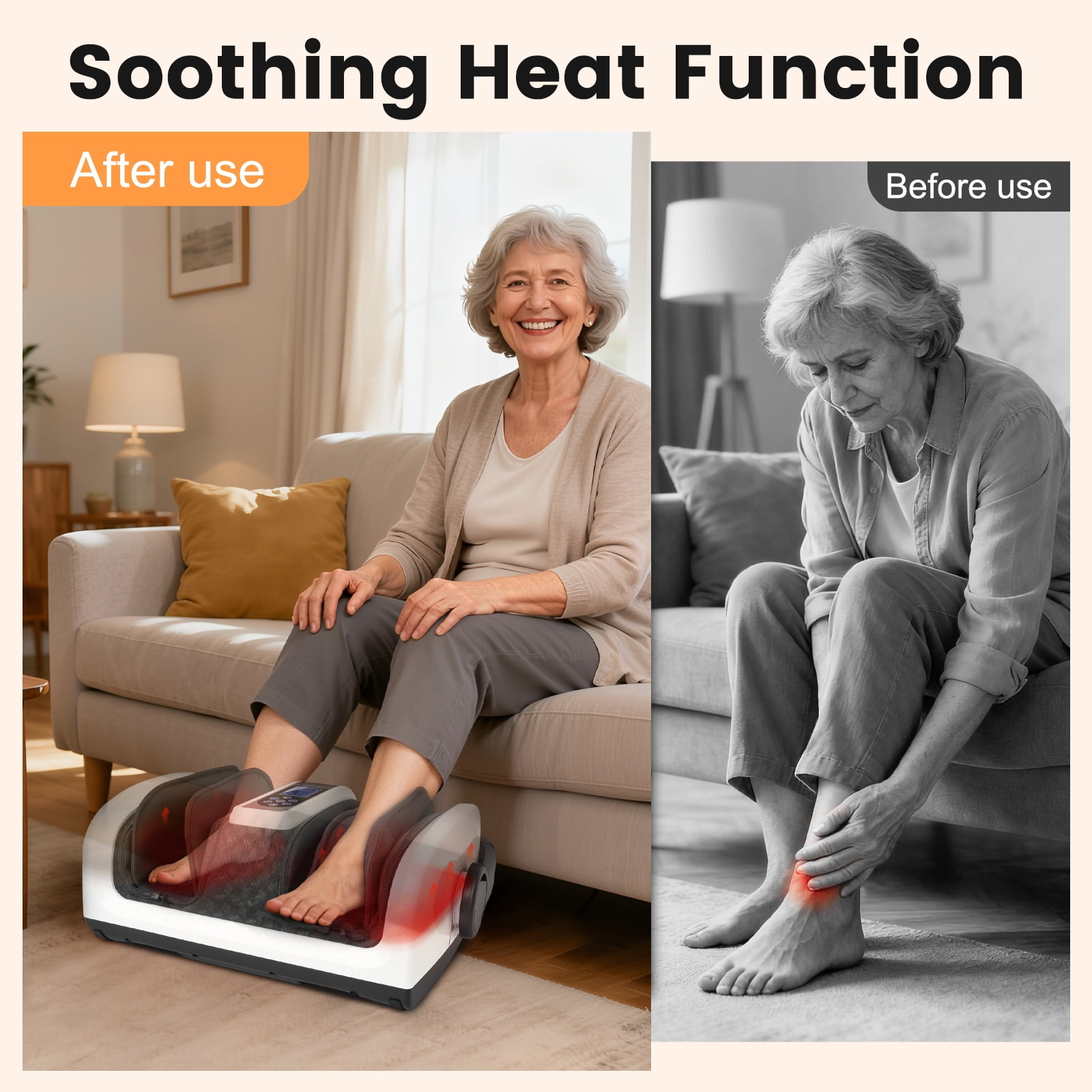 BAOKALER Shiatsu Foot Massager, Foot and Calf Massager with Heat, Air Compression Massage Machine for Circulation, Gifts for Mom Dad Elders, Home Office Use, White