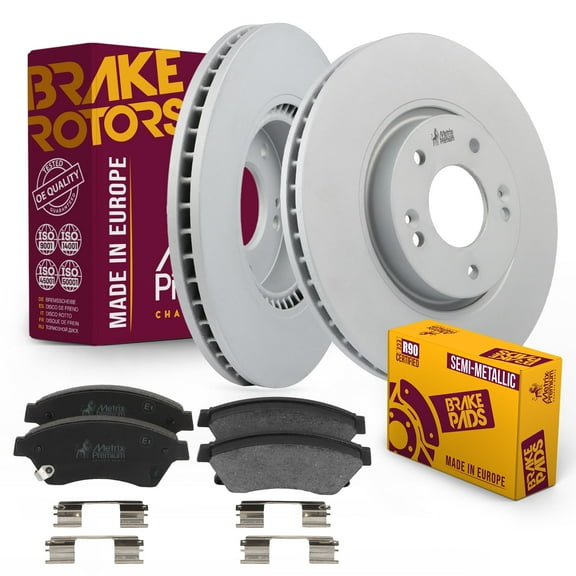 Metrix Premium Chassis Parts - Front Semi-Metallic Disc Brake Pad Set & Vented Brake Rotor Kit Fits 2011-2015 Hyundai Sonata, 2011-2016 Kia Optima, Made in Europe