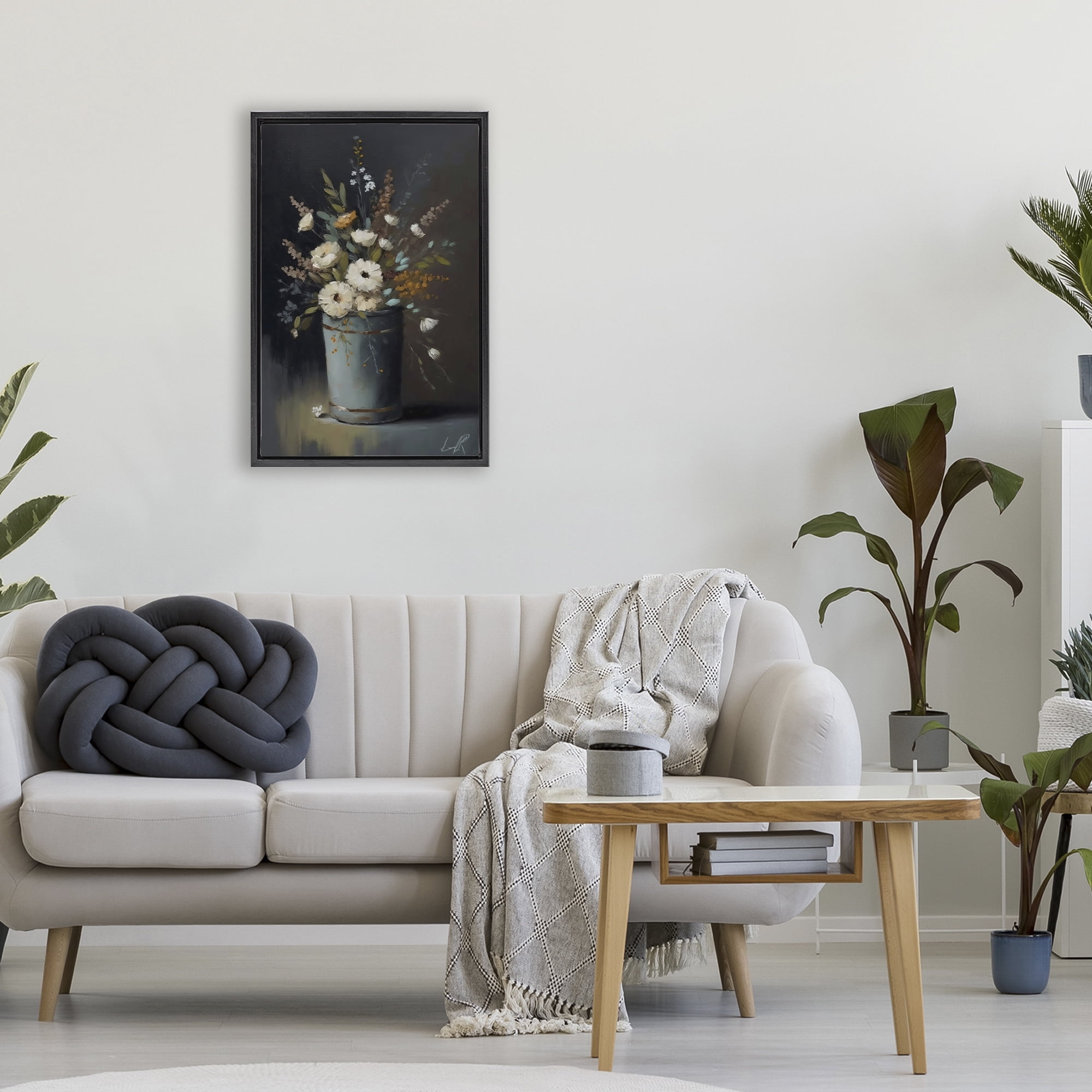 Stupell Industries Rustic Floral Bouquet Bucket Black Framed Floater Canvas Wall Art, design by Creative Studio