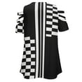 thumbnail image 5 of Stylish Black And White Check And Stripes Womens Summer V Neck Zipper Top Short Sleeve T Shirt Off Shoulder Top Casual Classy Loose Shirts, 5 of 7