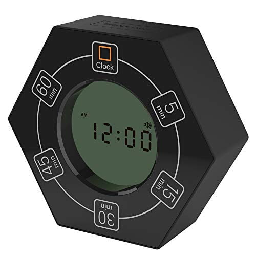 Home & Office Timer with Clock, 5,15, 30, 45, 60 Minute Preset Countdown Timer, Easy-to-Use Time Management Tool (Black)