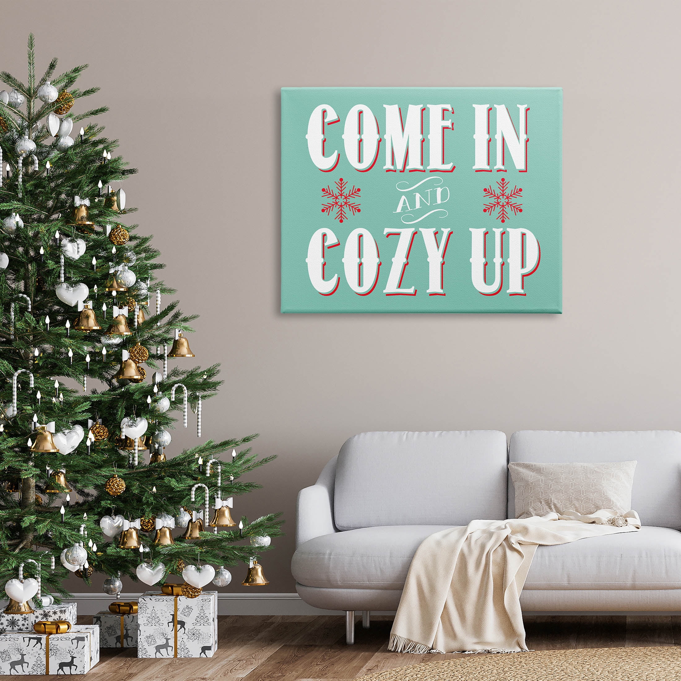 Come In & Cozy Up Snowflake Phrase Holiday Graphic Art Gallery Wrapped Canvas Print Wall Art
