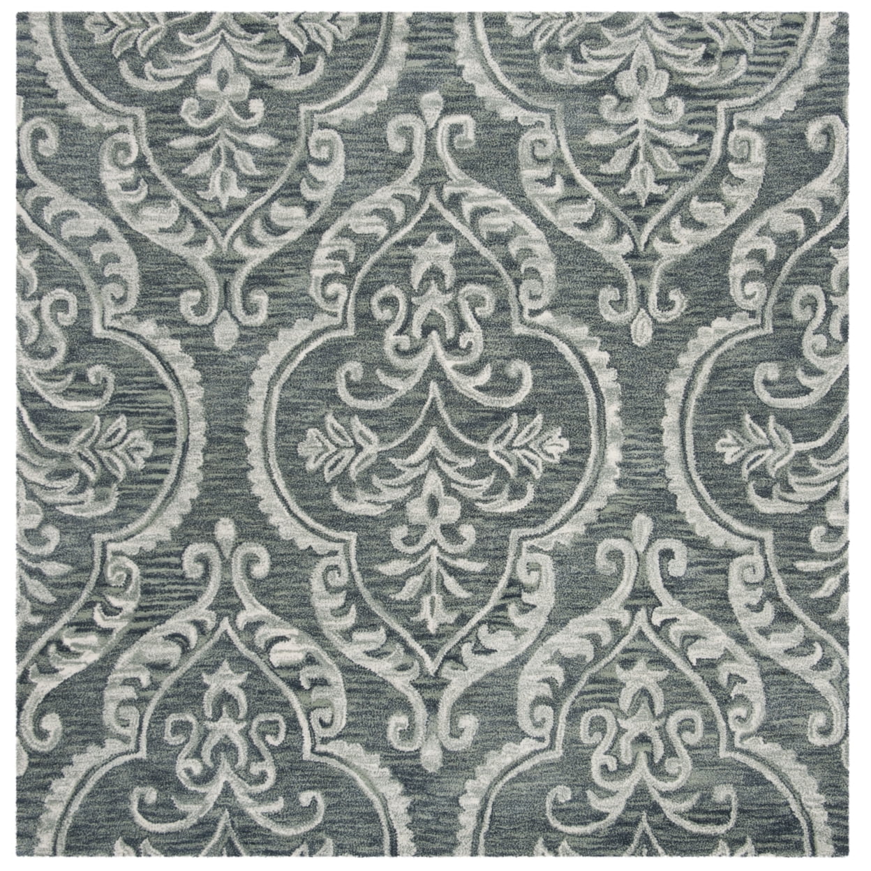 SAFAVIEH Blossom Eilish Damask Floral Wool Area Rug, Blue/Sage, 6' x 6' Round