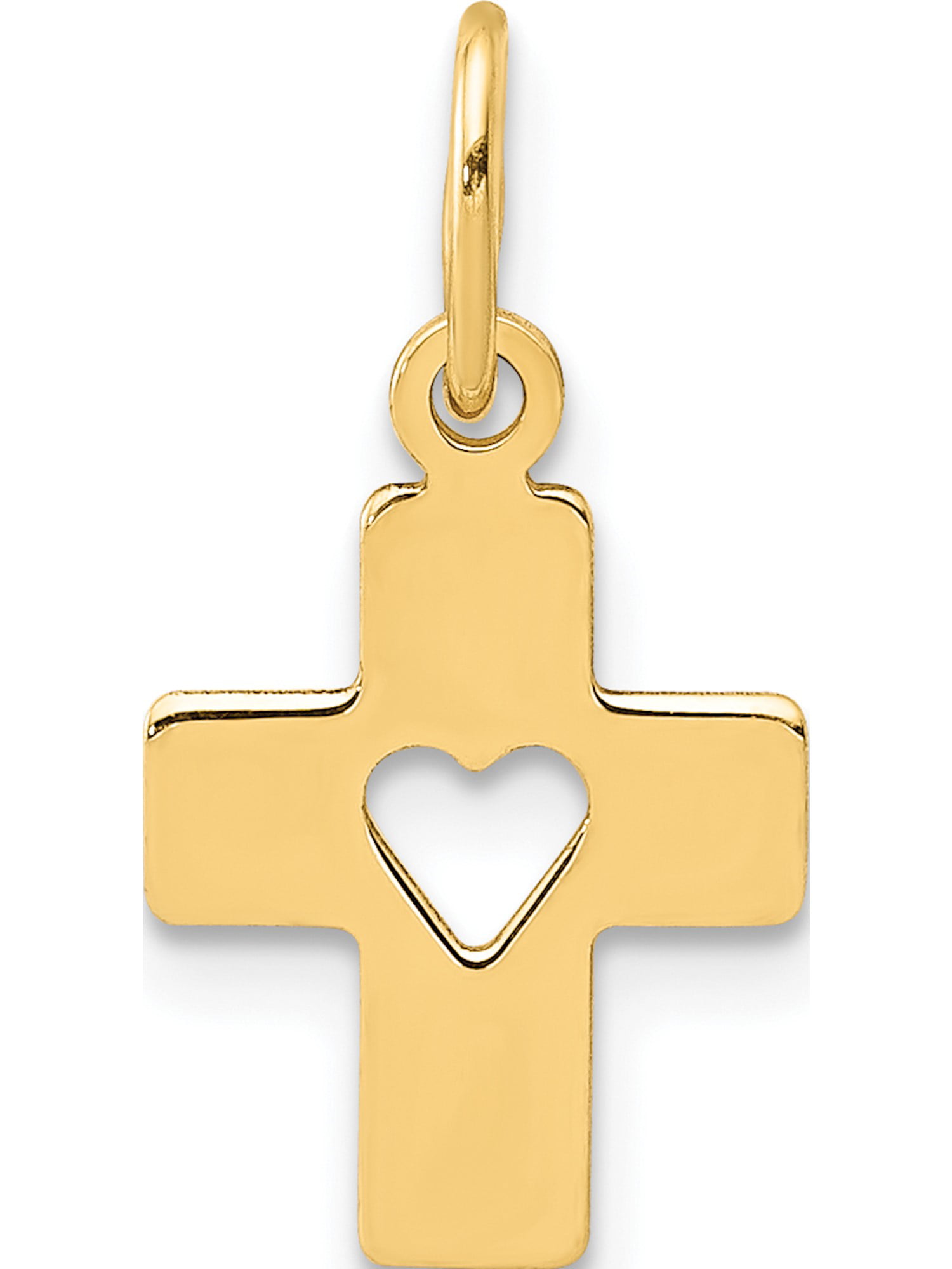 14K Yellow Gold Cross In Heart Charm