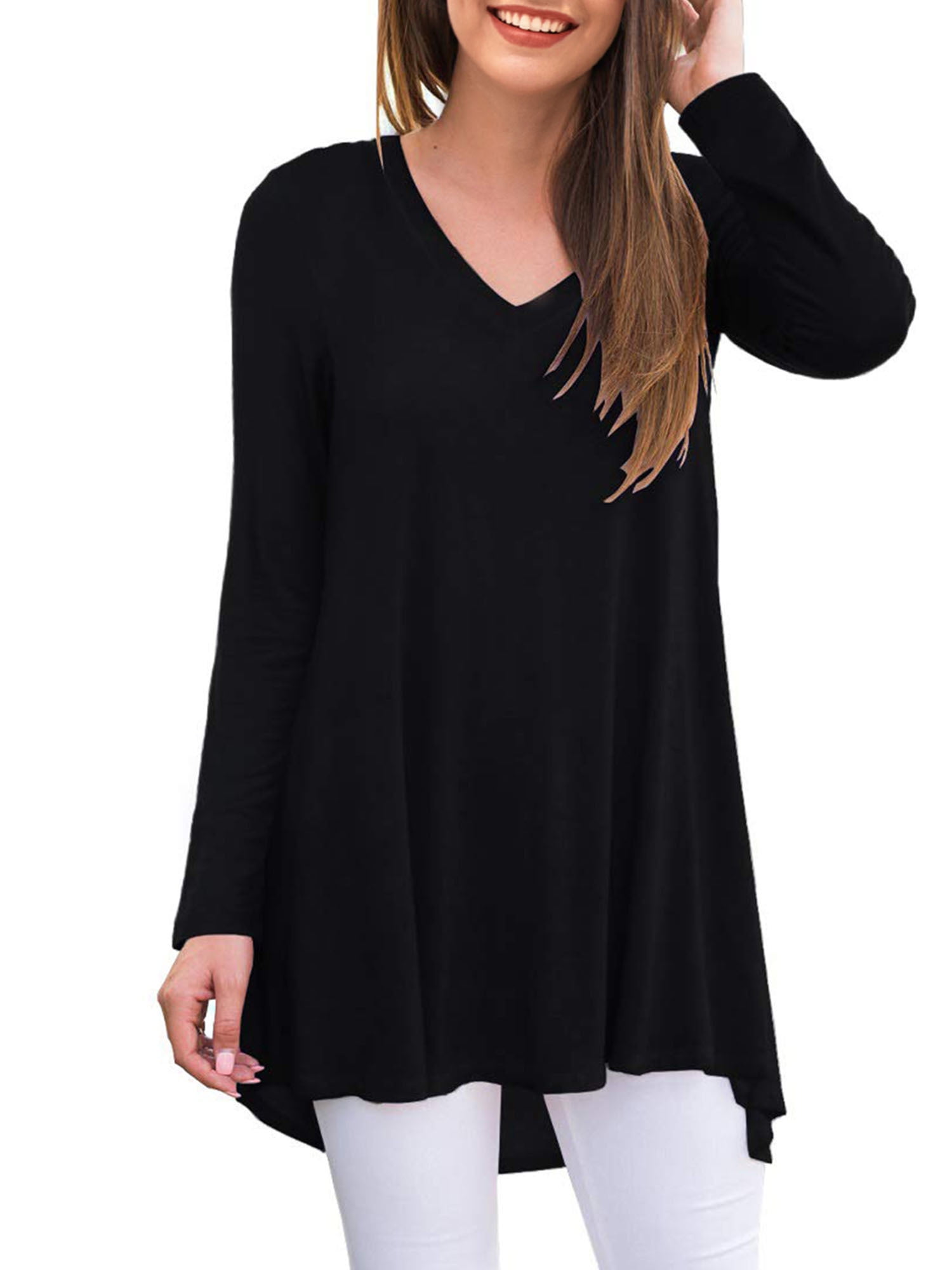 Anygrew Women's Long Sleeve V Neck Shirts Casual Tunic Tops Blouse