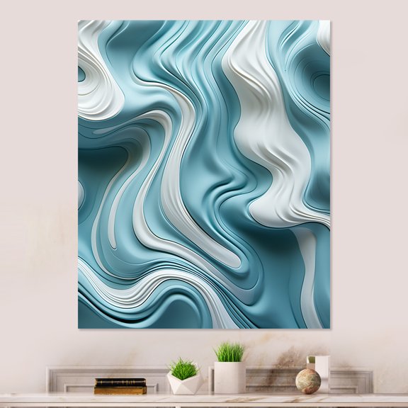Designart "Impressions of Blue and White Wave Tiles I" Abstract Canvas Wall Art - Modern White Abstract Modern Waves Entryway Wall Art Print