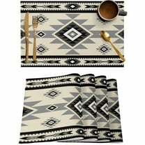 Aztec Tribal Ethnic Style Placemats Set of 4,Wipeable Washable Table Mats for Dining Tables,Abstract Geometric Stripes Place Mats for Kitchen Event Party Tabletop Decor