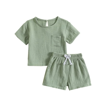 

Toddler Baby Boy Girl Clothes Cotton Linen Outfit Short Sleeve T-Shirt Tops Shorts 2Pcs Summer Clothes Set