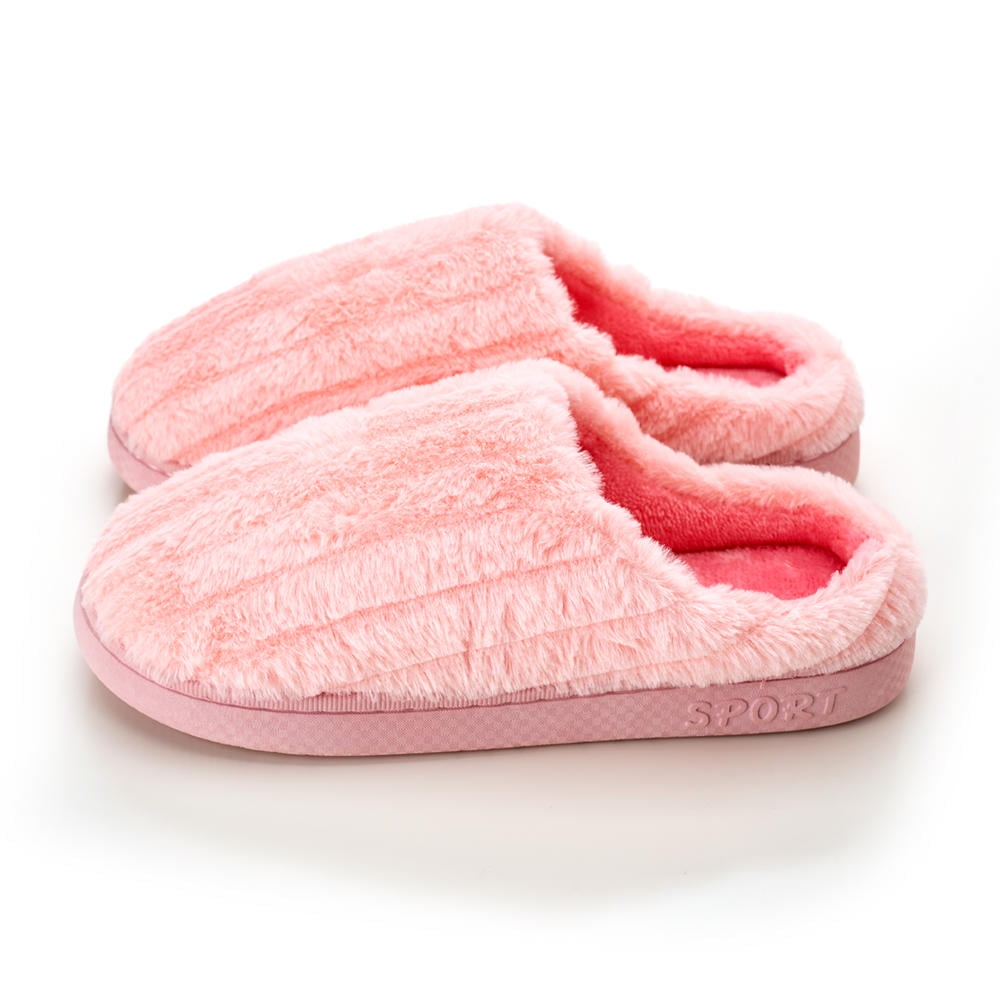 pink fluffy house shoes