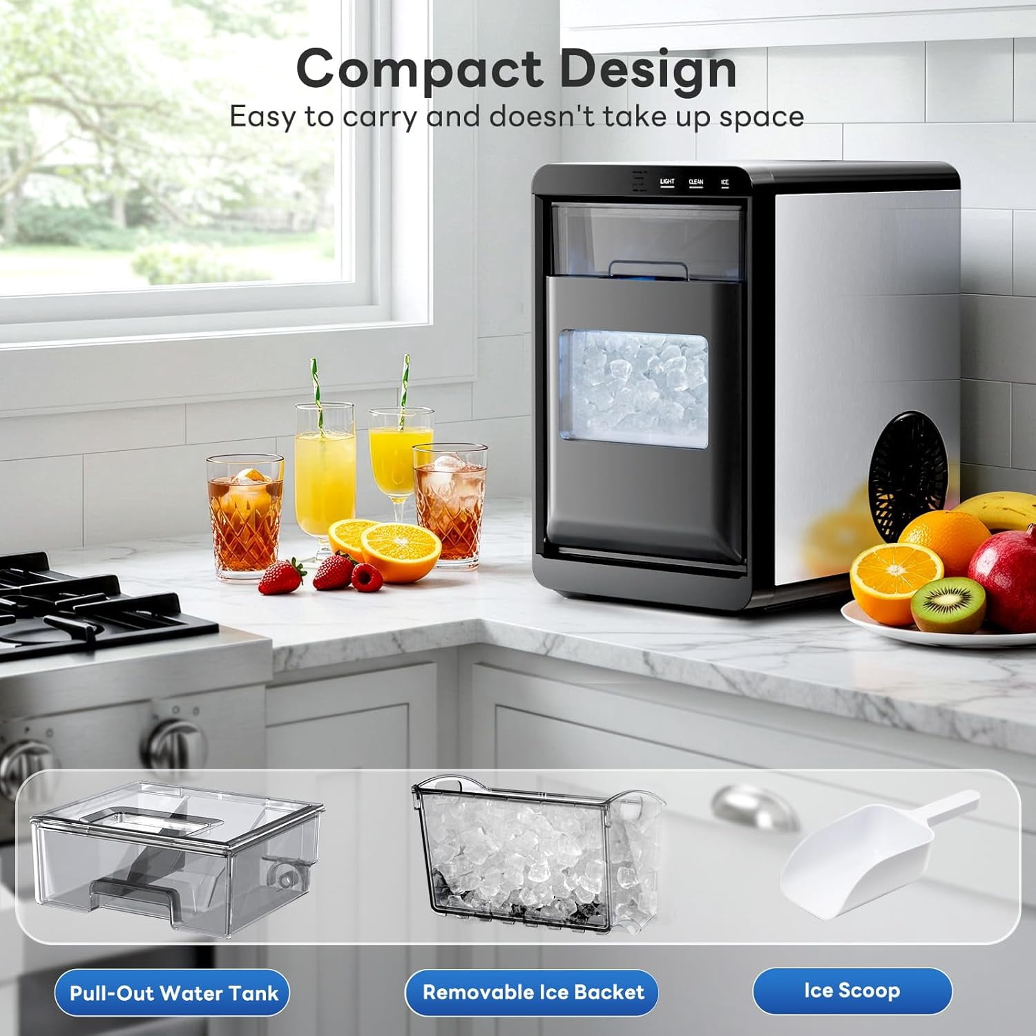 LHRIVER Nugget Ice Maker Countertop, Pebble Ice, 35Lbs/24H, Ice Scoop, Self-Cleaning, Gray