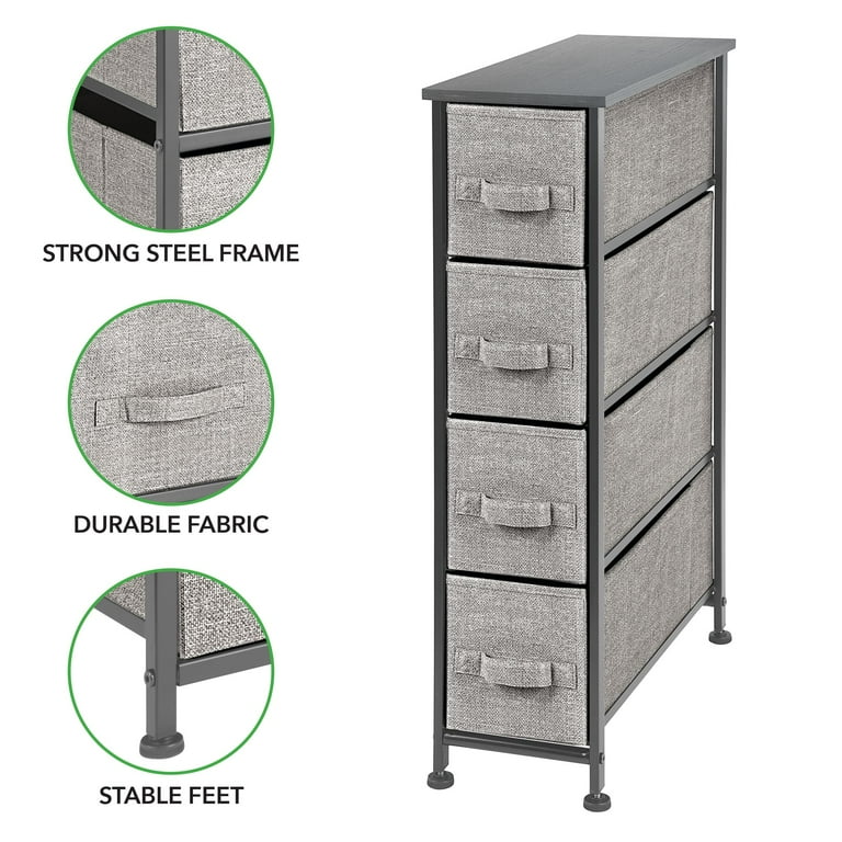 mDesign Narrow Dresser Storage Tower Stand with 4 Removable Fabric Drawers,  Gray