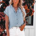 thumbnail image 5 of Fnooota Women's Button Down Shirts, Short Sleeve Summer Casual Workout Denim Shirts Blue Size S, 5 of 9