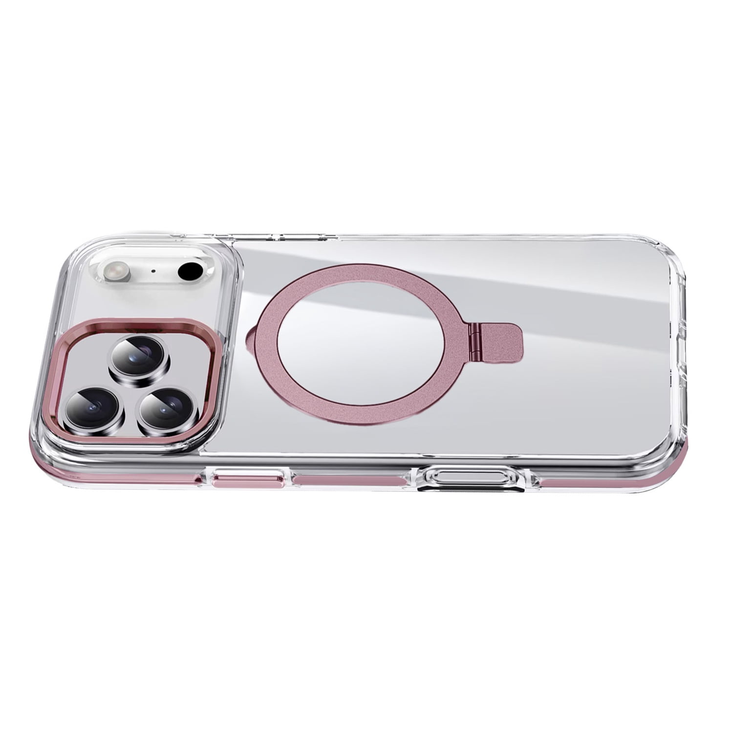 Magnetic Transparent Phone Case with Adjustable Stand for iPhone 17 Pro Max - Pink