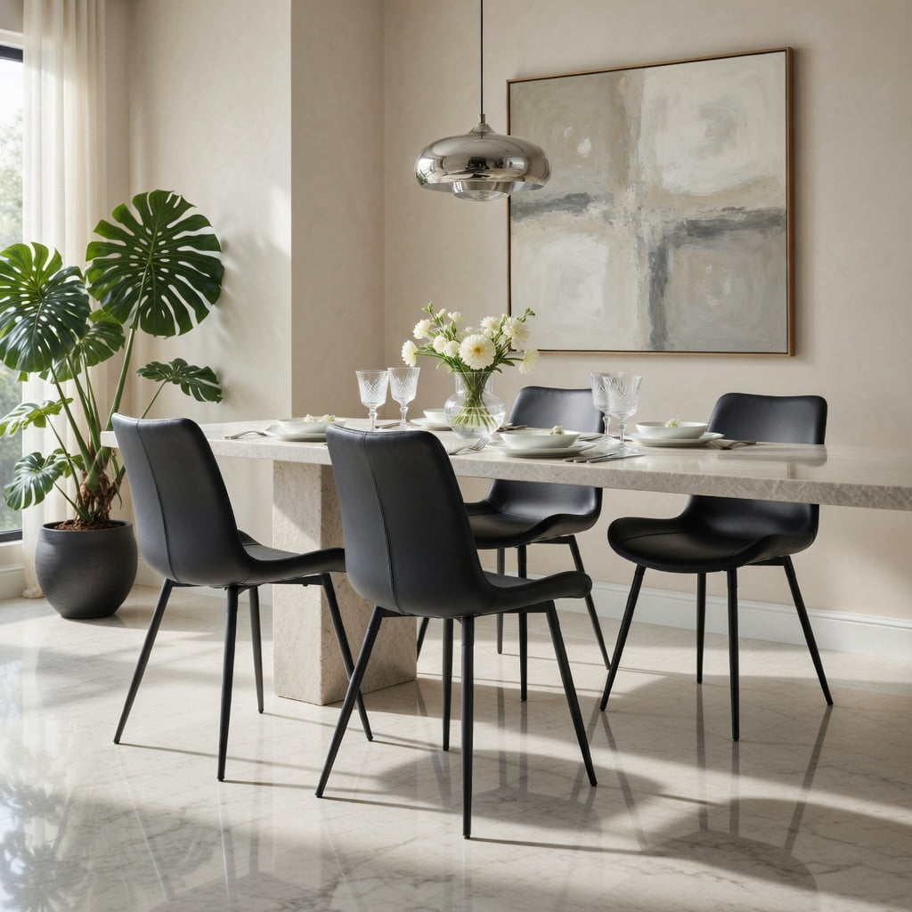 Hommoo 6-Pack Modern Black Faux Leather Dining Chairs with Curved Wide Seat Cushion & Metal Legs, Restaurant, Kitchen, Office & Bedroom Use, Black