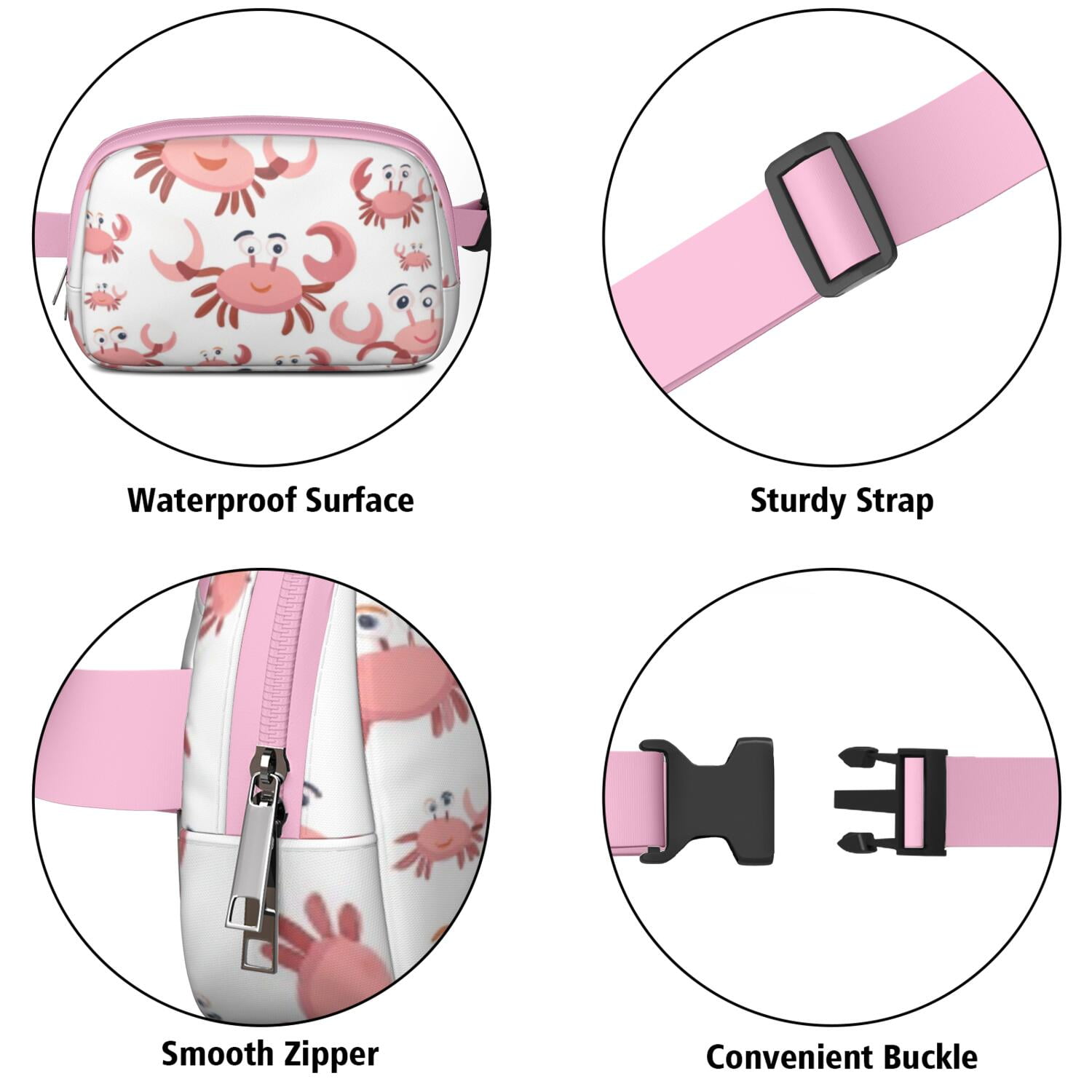 Waist Packs Bag Marine Adorable Crab Waist Bag Running Belt Bag for Jogging for Women Casual Waist Packs with Adjustable Strap Waterproof Belt Bag for Workout Running Travelling