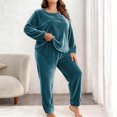 thumbnail image 2 of MGDXOX Women Plus Size Flannel Pajamas Sets Warm Sleepwear Long Sleeve Top and Pant Solid Fuzzy Winter 2 Piece Loungewear Blue XXXXL, 2 of 6