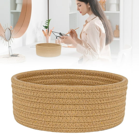 Home Textile Storage,Small Woven Baskets Tiny Oval Shallow Storage Baskets Mini Cotton Rope Empty Decorative Basket Boho Little Organizer For Nursery Room Kids Baby Dog Toy Gifts