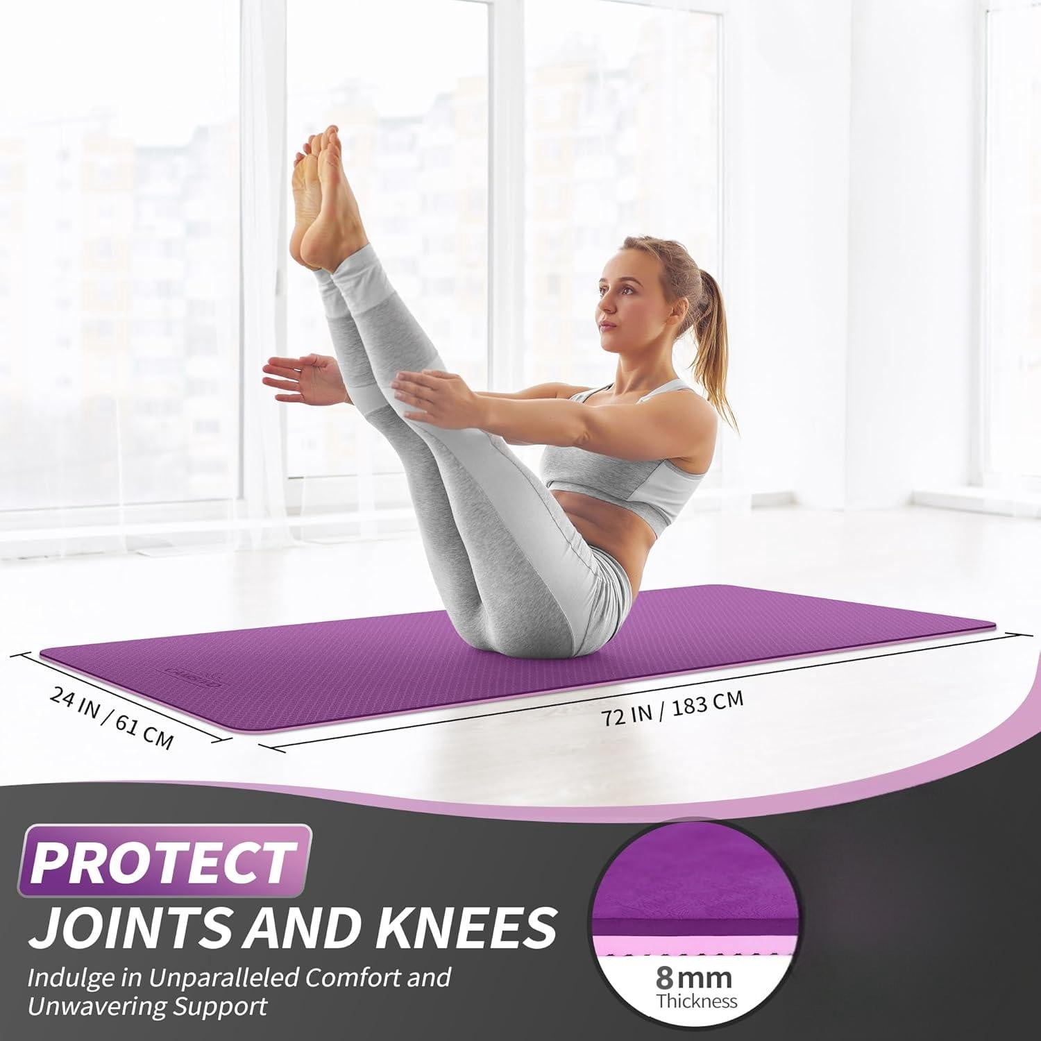 Behome Yoga Mat Non Slip, Anti-Tear 1/3" Exercise Mat with Strap and Storage Bag, 72” x 24” Thick Fitness Mat for Pilates, Stretching, Floor & Fitness Workouts
