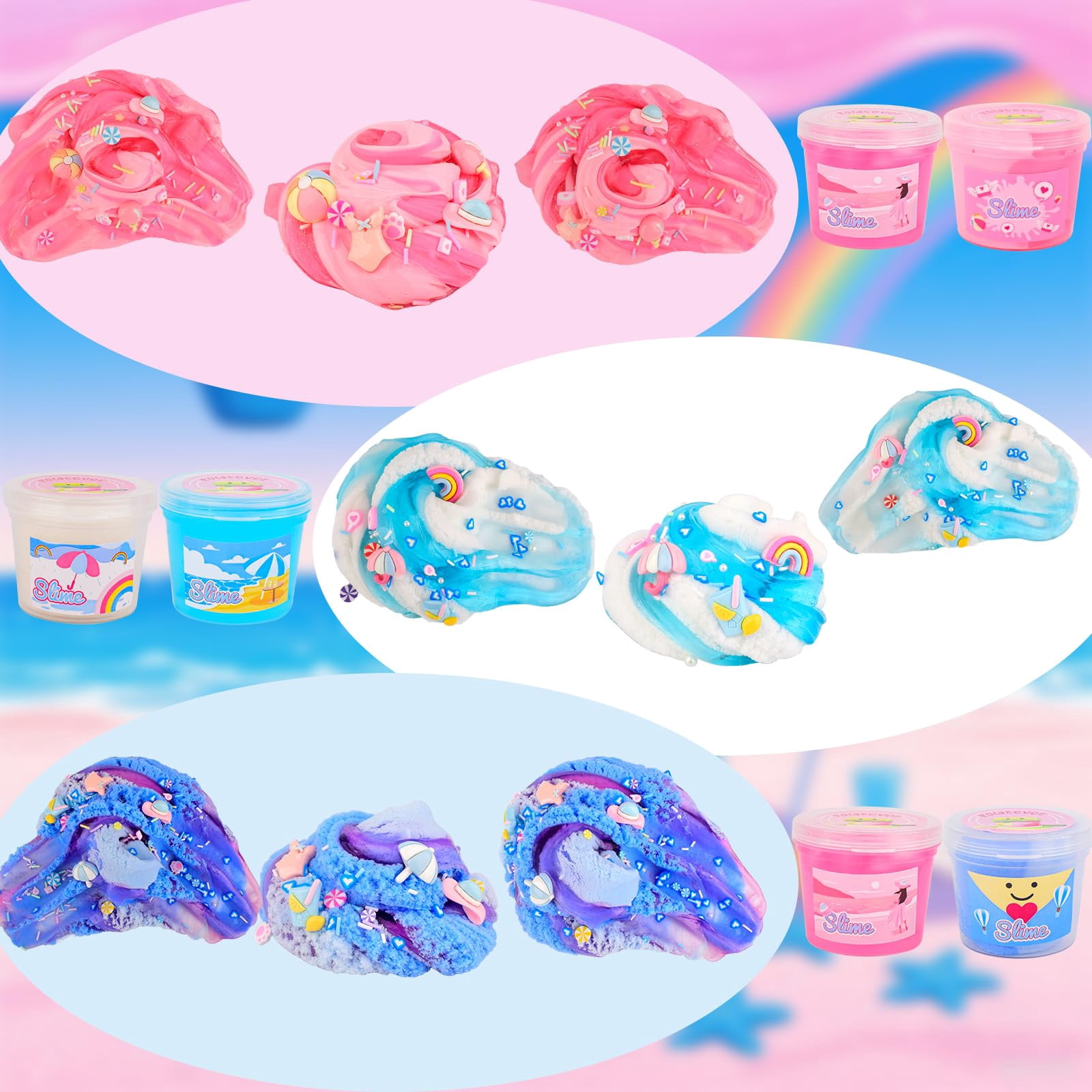 6 Pack Slimes Kit, Pink Slime, Cloud Butter & Clear Slime, Party Favors,Goodie Bag Stuffers,Birthday Gift Ideas Cute Stuff