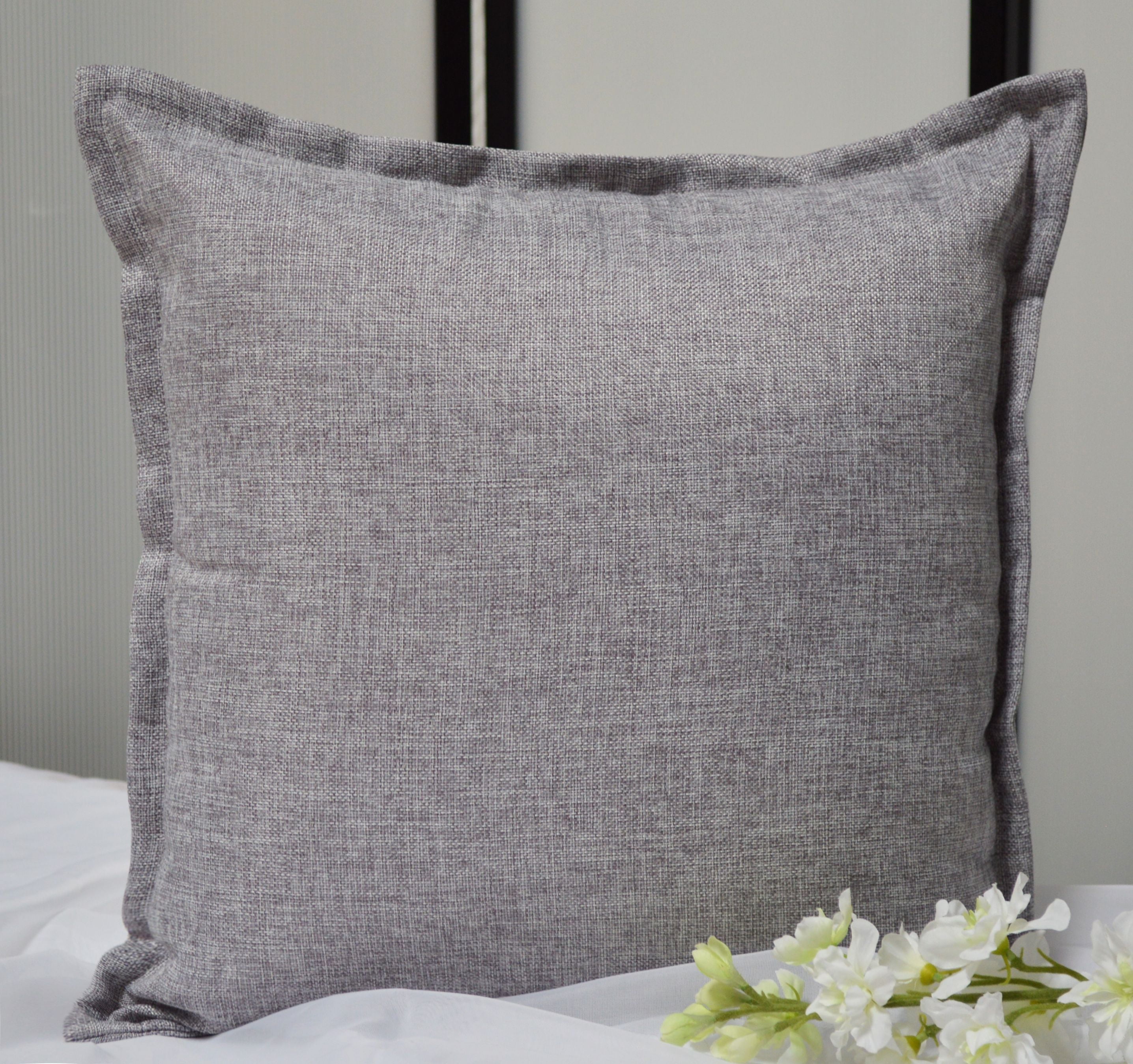 Aiking Home 24"x24" Solid Faux Linen Throw Pillow COVER, Grey