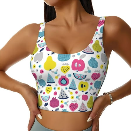 Jgfou Doodle Fruits Print Womens Sports Bra - Padded Workout Sports Bras Crop Tank Top
