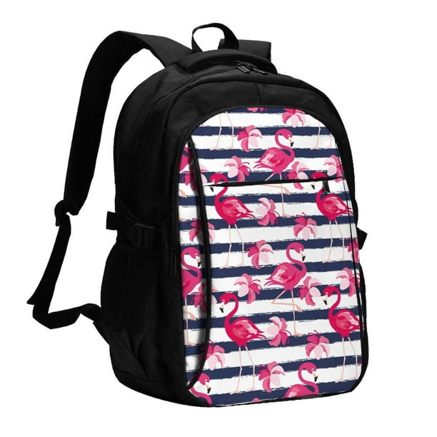 Fotbe Flamingos Mochila con Estampado y Puerto USB para Hombre y Mujer, Mochila Antirrobo, Mochila de Viaje, Mochila Escolar, Mochila Universitaria