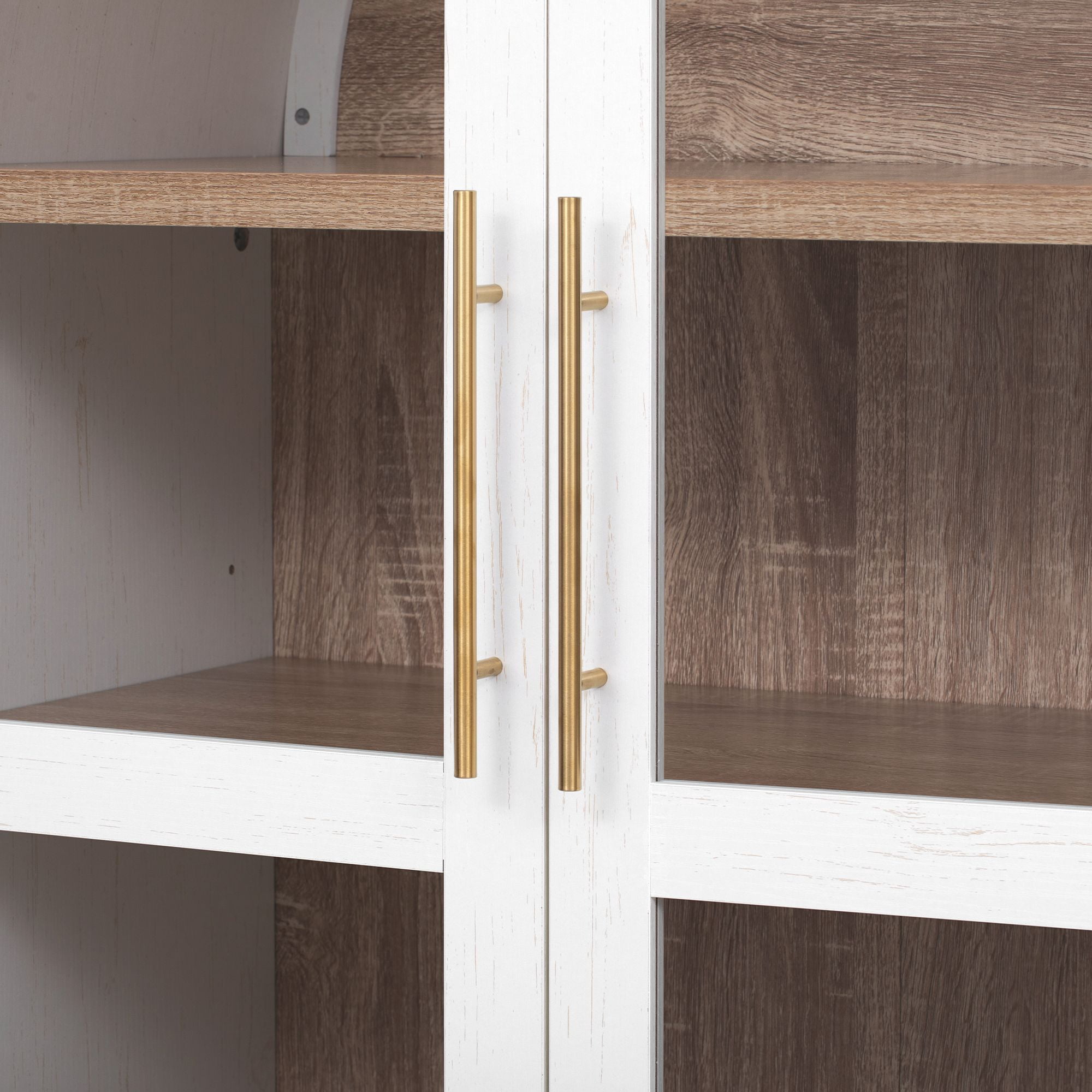 71" Tall Arched Kitchen Pantry Cabinet with Door Shelves, Farmhouse Kitchen Storage Cabinet with Open & Adjustable Shelves, Hidden Drawer & Glass Door, Cupboard for Kitchen, Dining Room