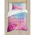 thumbnail image 3 of Ambesonne Watercolor Flower Home Sakura Blossom Floral Beauty with Sky Japanese Cherry Spring Theme Duvet Cover Set, 3 of 3