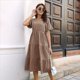 thumbnail image 5 of Vestido Informal de Mujer con Escote en V, Corta y Volantes, Corte A, Holgado, Midi Caqui Oscuro S, 5 of 9