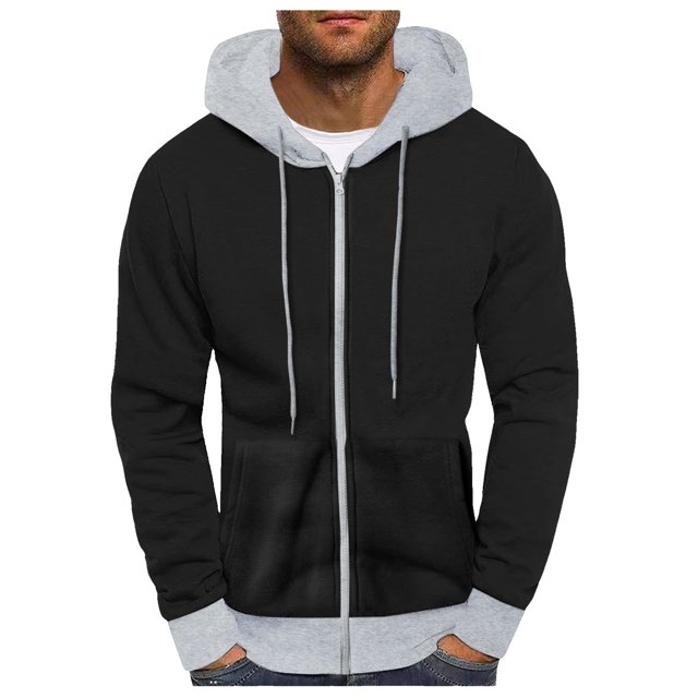 toraway Mens Cotton Hoodless Sweatshirt Male Autumn and Winter Color Block Hoodie Color Block Hood Pullover Thread Drawstring Sweatshirt L