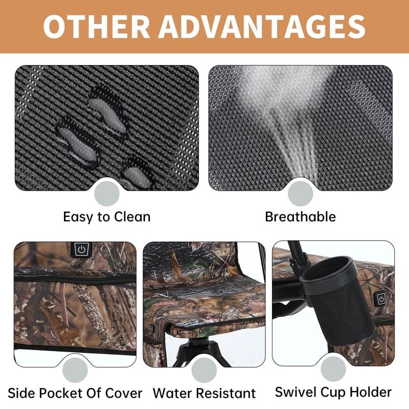 Heated Silent Swivel Hunting Chair with 360 Degree Rotating, Adjustable Height, Armrests, No-Sink Feet & Shoulder Strap | Turkey Hunting, Blind Chair for Deer, Observation, Outdoor Rest