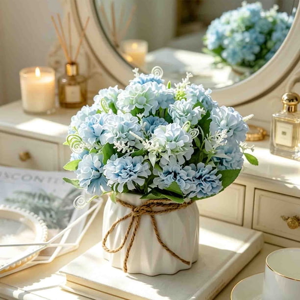 Artificial Flower With Small Ceramic Vase Fake Silk Variety Flower Balls Flowers Decoration Table Appropriate Home Party Office Wedding
