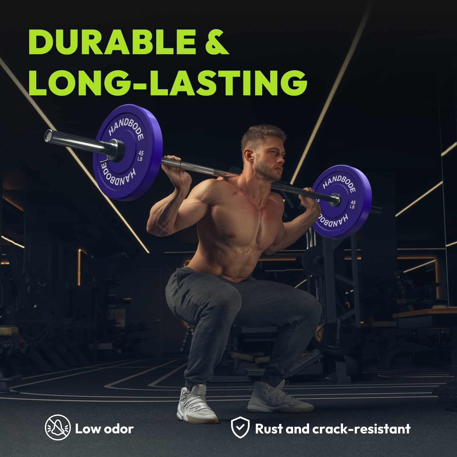 HANDBODE 160LB Olympic Bumper Plates Set - Colored Rubber Weight Plates for Weightlifting, Strength Training