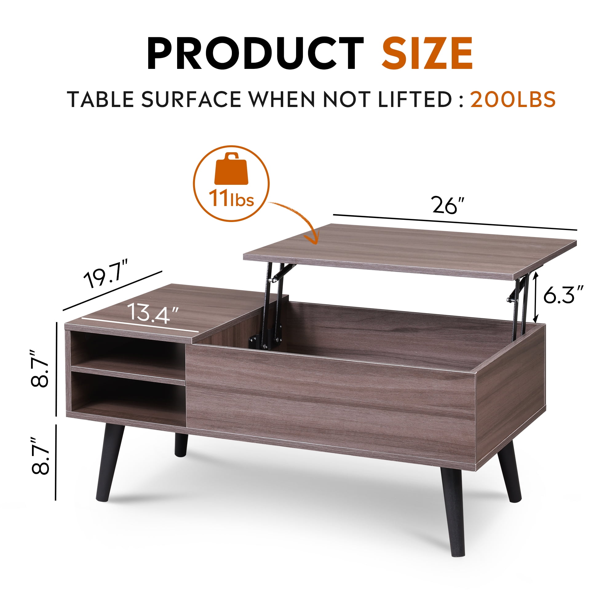 GALAXHERO Coffee Table with Removable Storage Shelves Lift Top Small Coffee Table for Living Room Grey