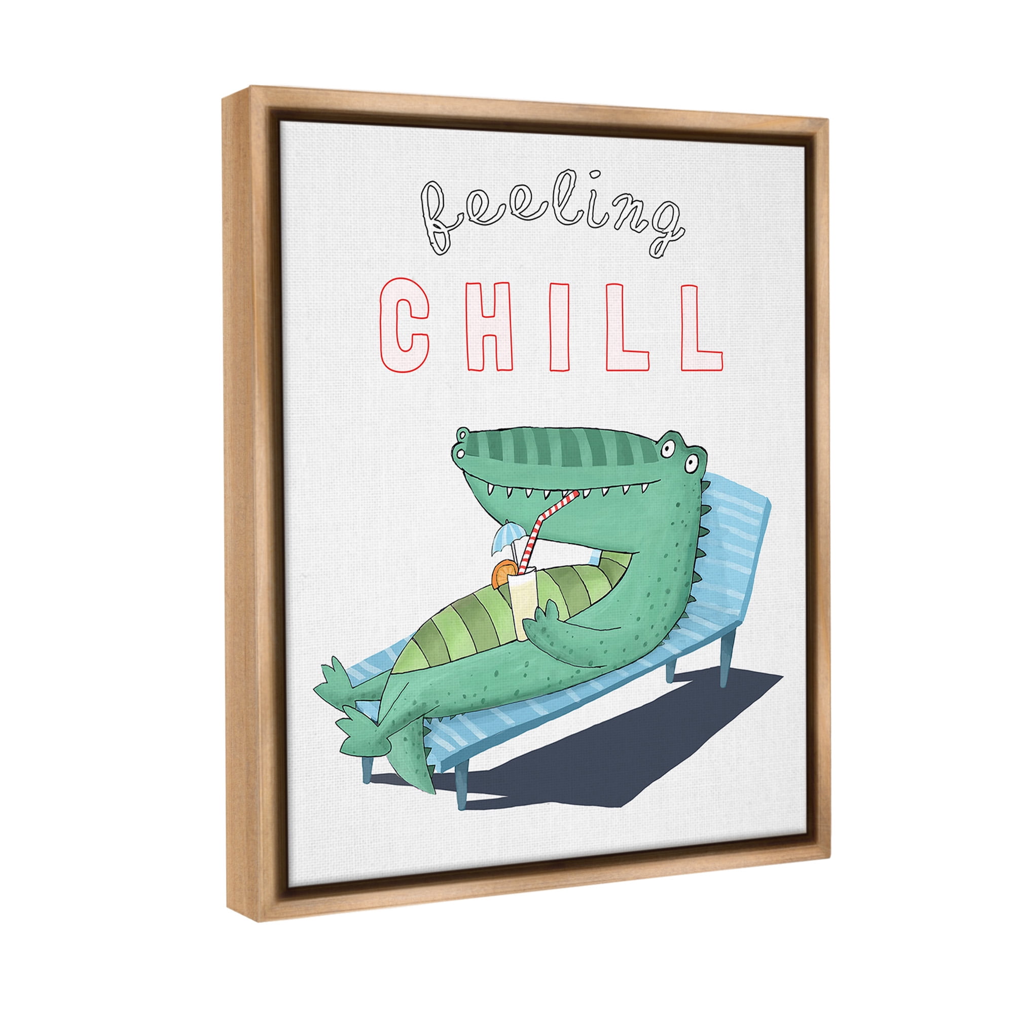 Stupell Industries Feeling Chill Alligator Animals & Insects Painting Brown Floater Framed Canvas Art Print Wall Art, 25 x 31