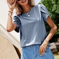 thumbnail image 4 of QLEICOM Womens Summer Tops Oversized T-shirts Ladies Round Neck Solid Color Short Sleeve Casual Loose Tunic Tank Tops Women Shirts Blouses Blue S, 4 of 7